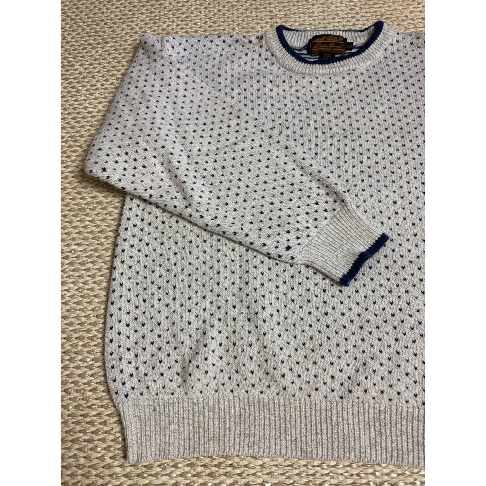 Eddie Bauer Vintage Birds Eye Knit Sweater fisherman cotton nautical coastal LG